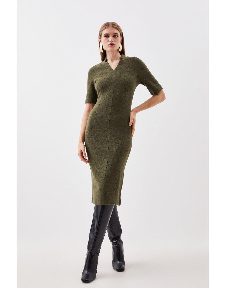 Structured Boiled Wool Knit Midi Dress