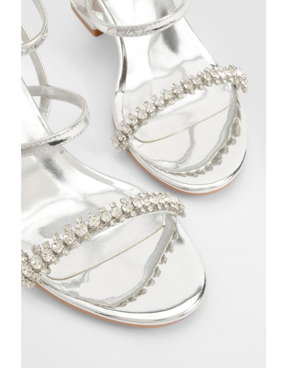 Embellished Detail Low Block 2 Part Heels - silver - 3