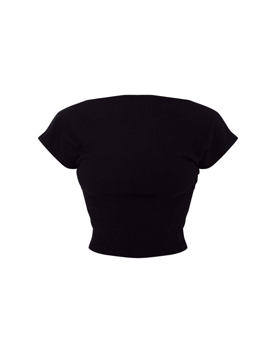 Black Soft Rib Backless Top - 4