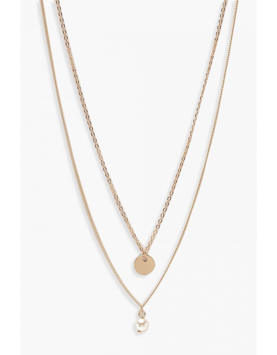 Circle & Pearl Simple Layered Necklace - gold