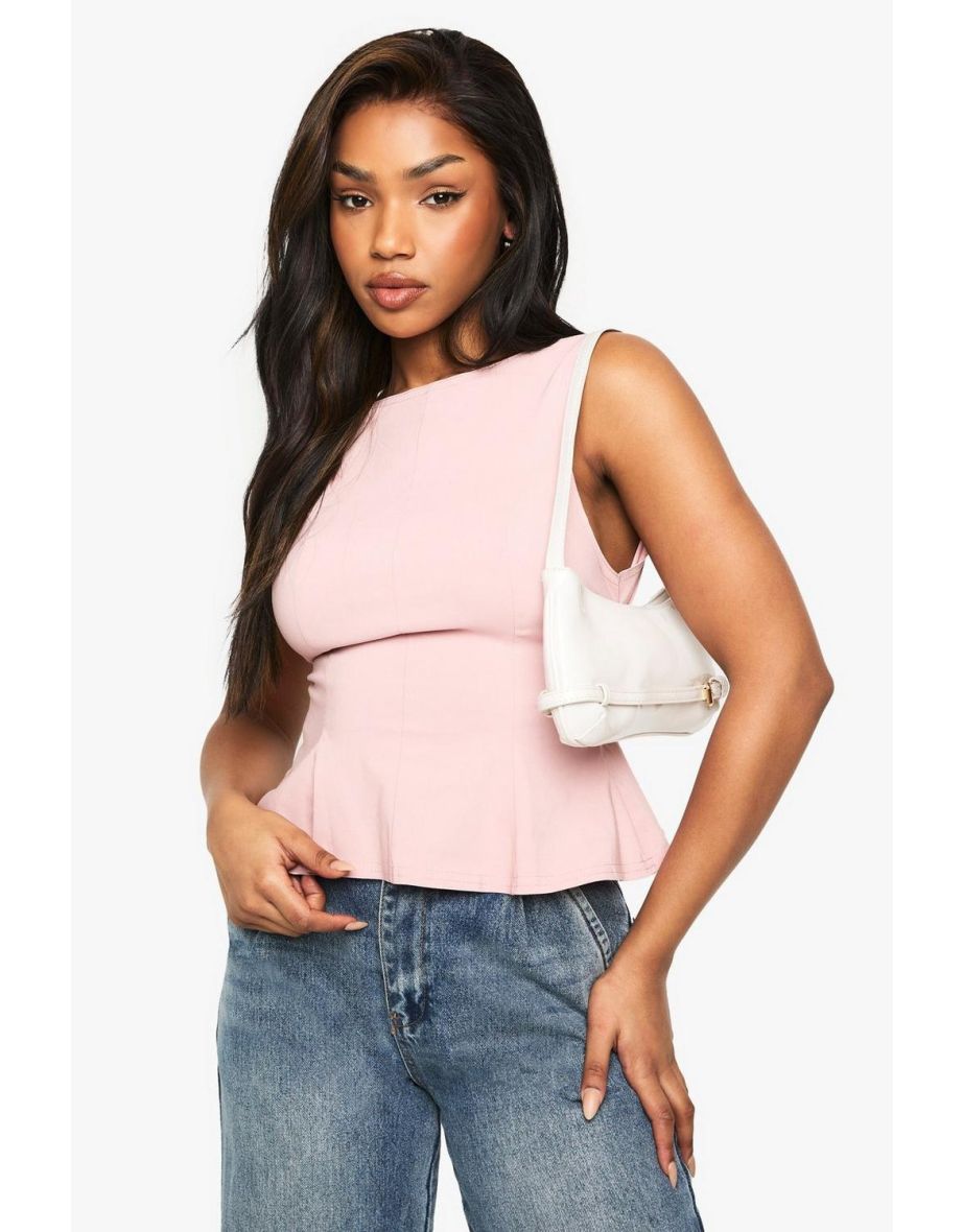Bengaline Tied Open Back Peplum Top - pink