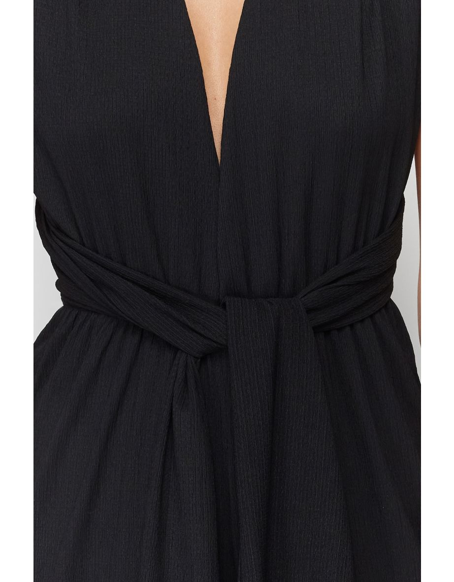 Black Belted Woven Jumpsuit - 8