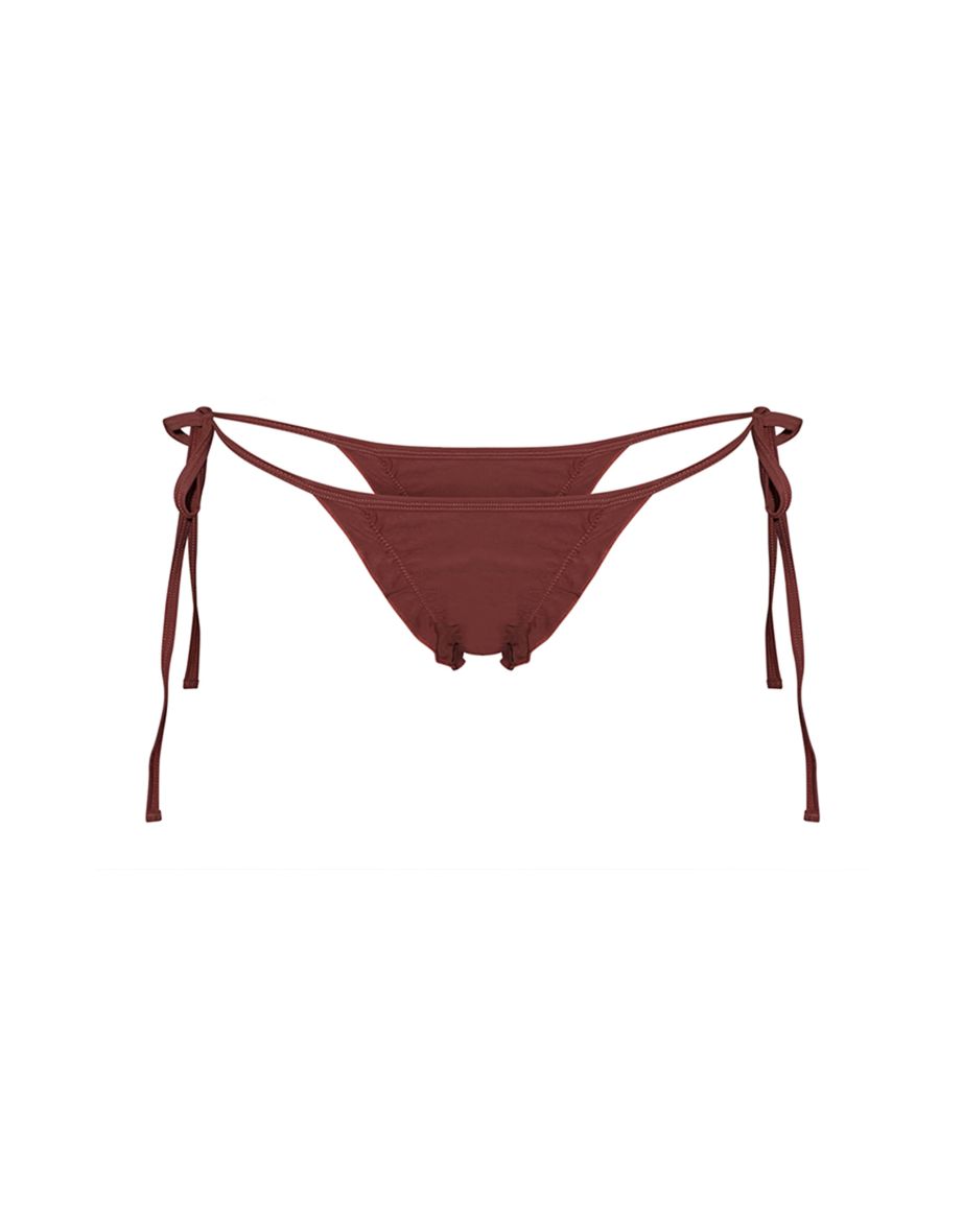 Brown Tie Side Ruched Bikini Bottoms - 3
