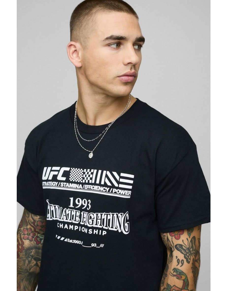 Black Oversized UFC License Printed T-Shirt - black