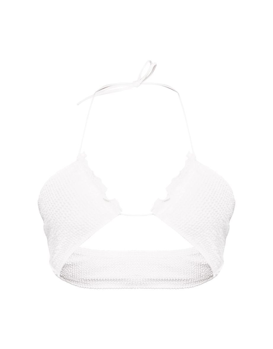 White Crinkle Halter Neck Bikini Top - 4