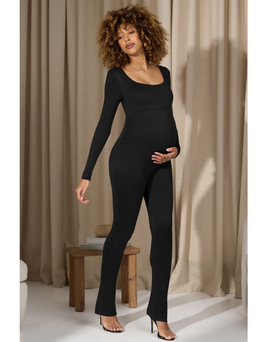 Clover | Black Square-Neck Slim-Leg Maternity Jumpsuit - 4