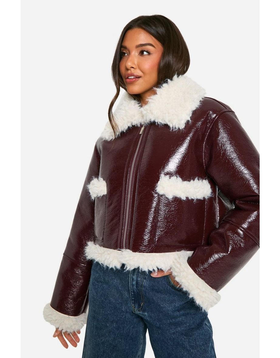 Vinyl Faux Fur Trim Jacket