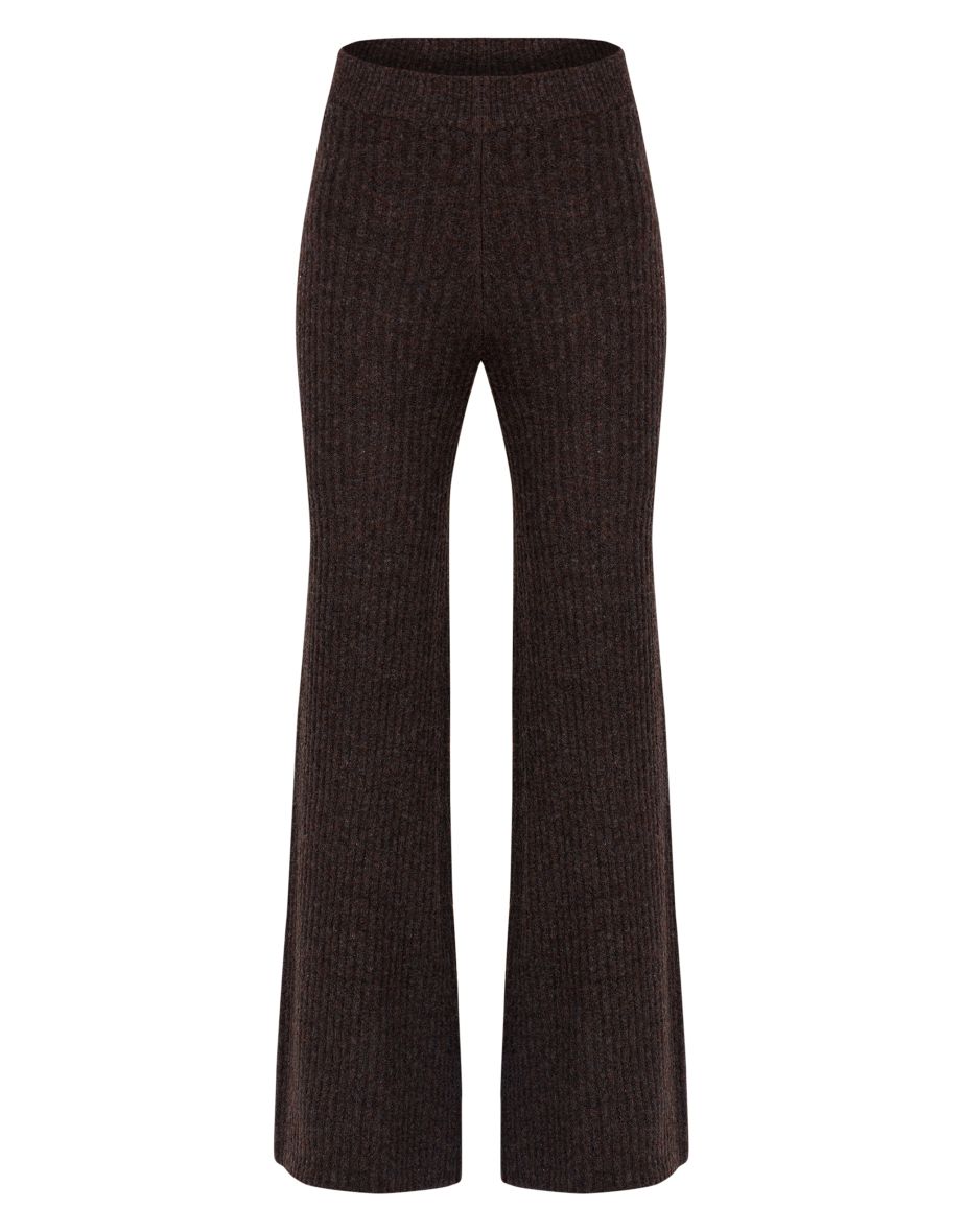 Tall Chocolate Luxe Rib Knit Wide Leg Trousers - 4