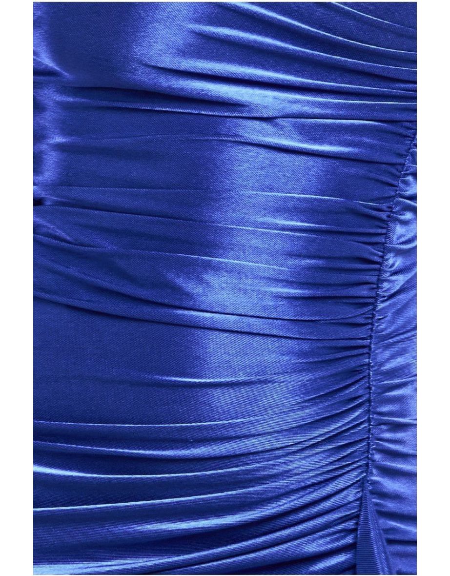 Goddiva Slinky Satin One Shoulder Split Maxi Dress - 3