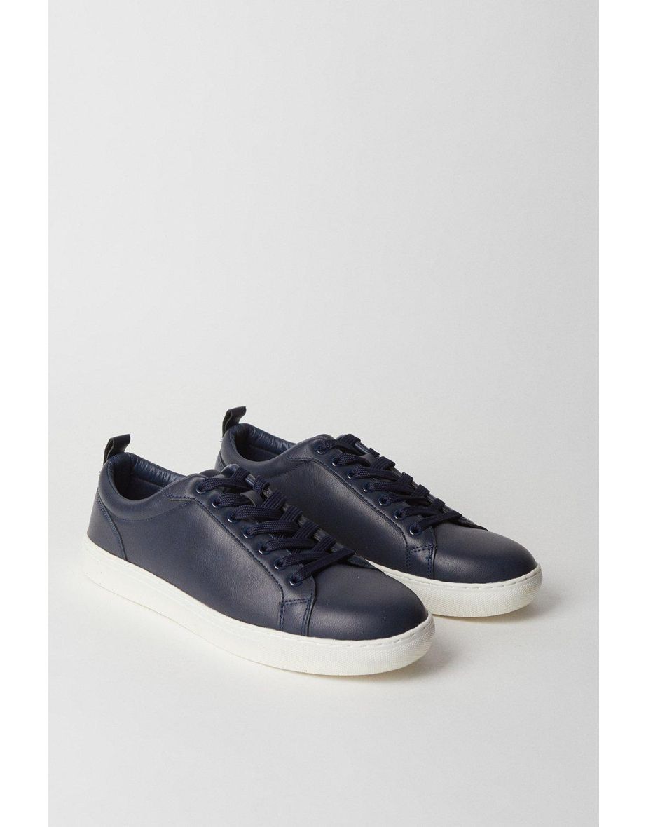 Navy Smart Faux Leather Trainers