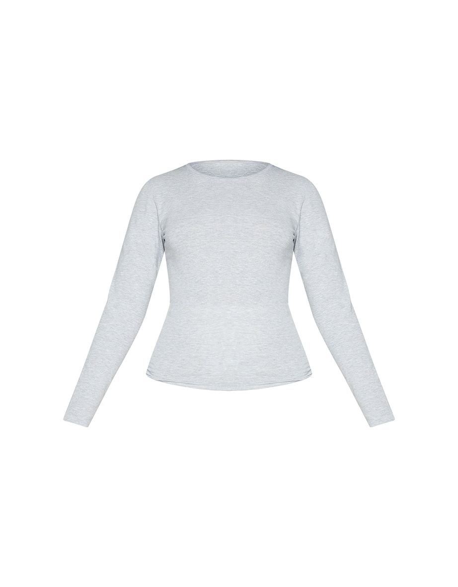 Essential Grey Marl Long Sleeve Fitted T Shirt - 4