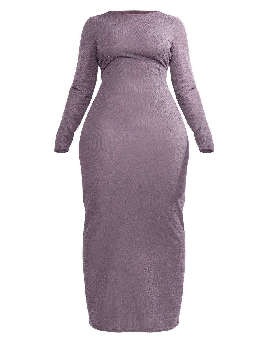 Grey Plus Bodycon Maxi Dress with Long Sleeve - 4