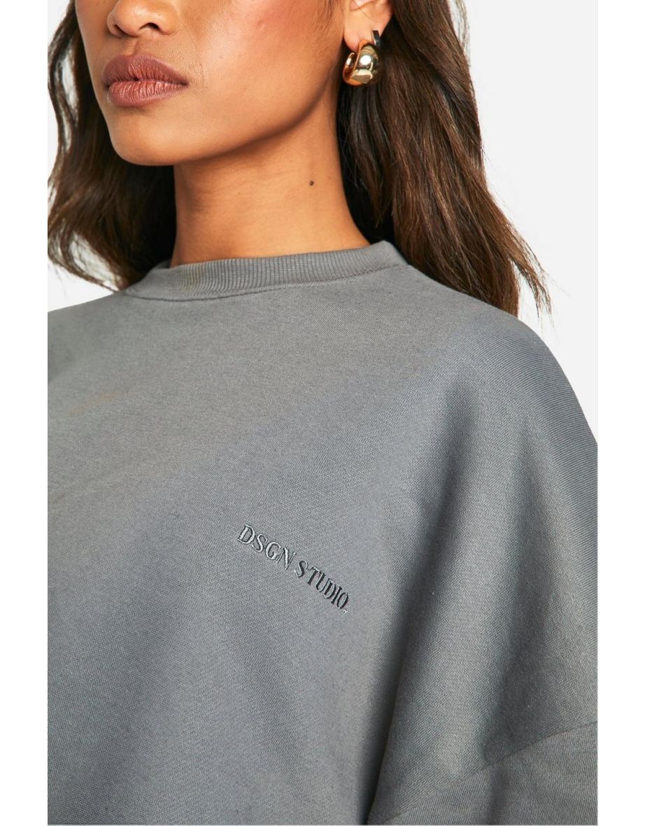 Dsgn Studio Embroidered Boxy Crop Sweatshirt - charcoal - 3