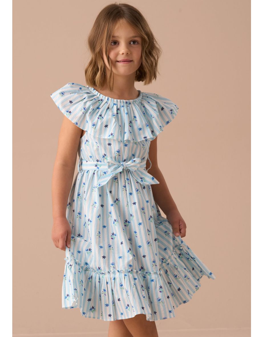 Flori Blue Pleated Collar Dress