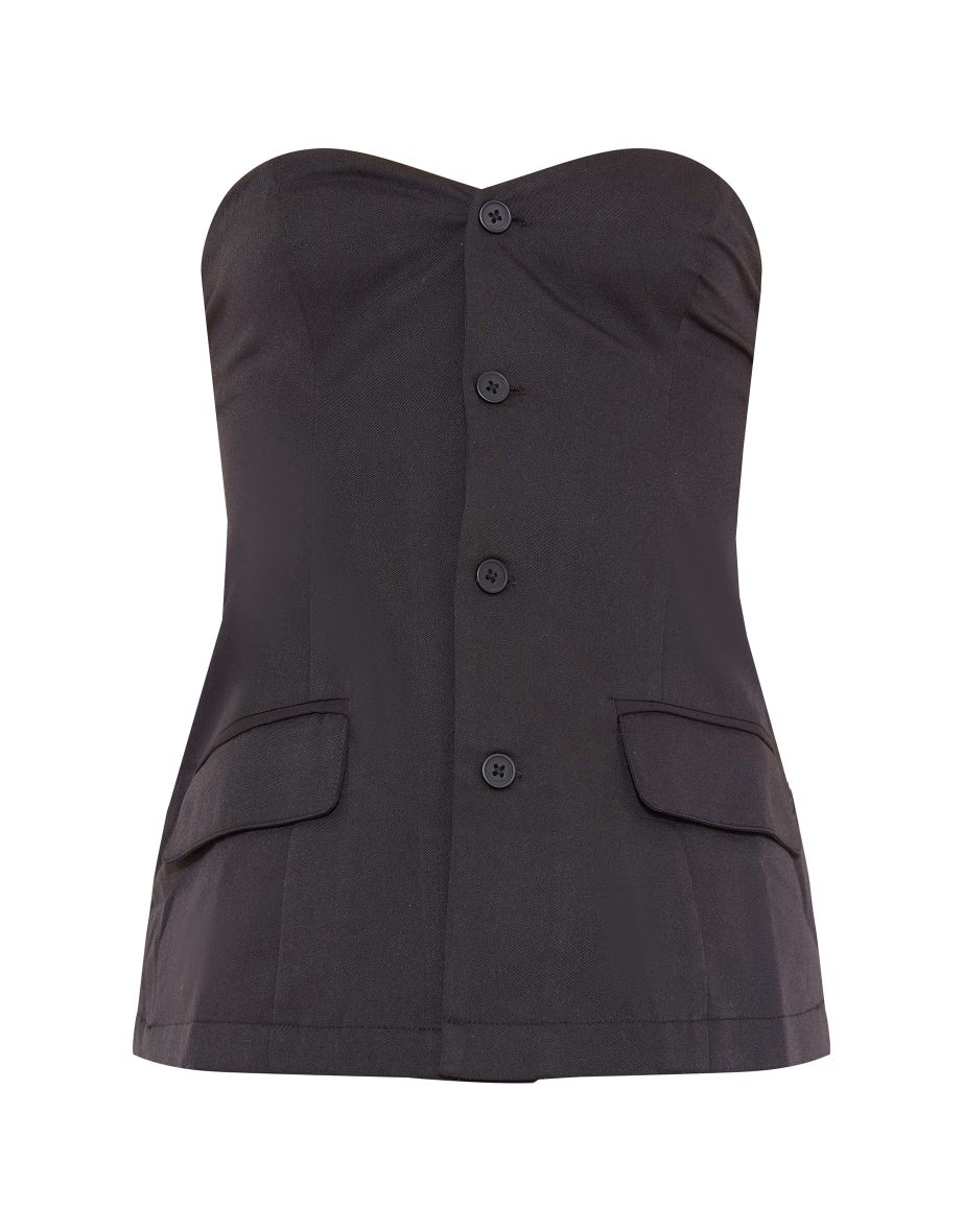 Tall Black Button Up Front Corset Top - 4