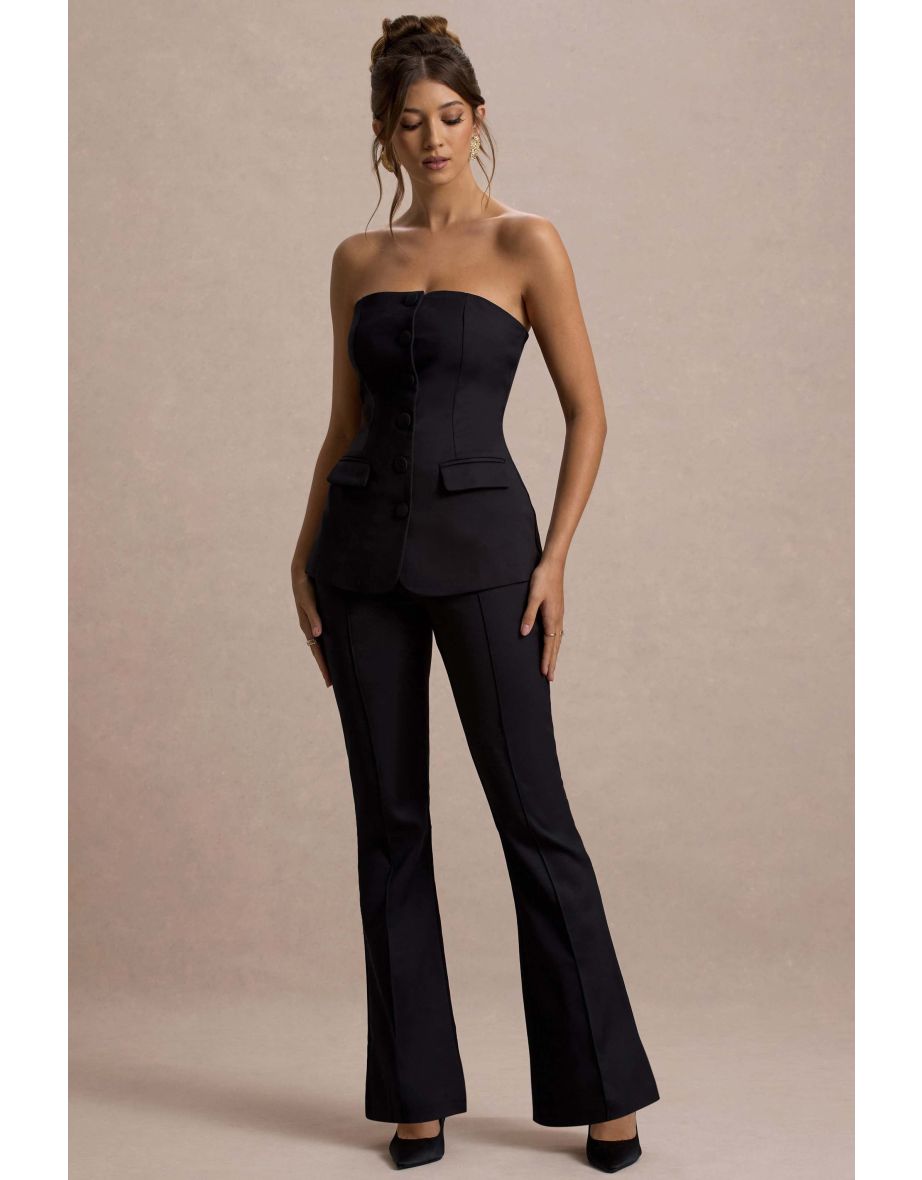 Elliana | Black Strapless Button Front Tailored Top - 6