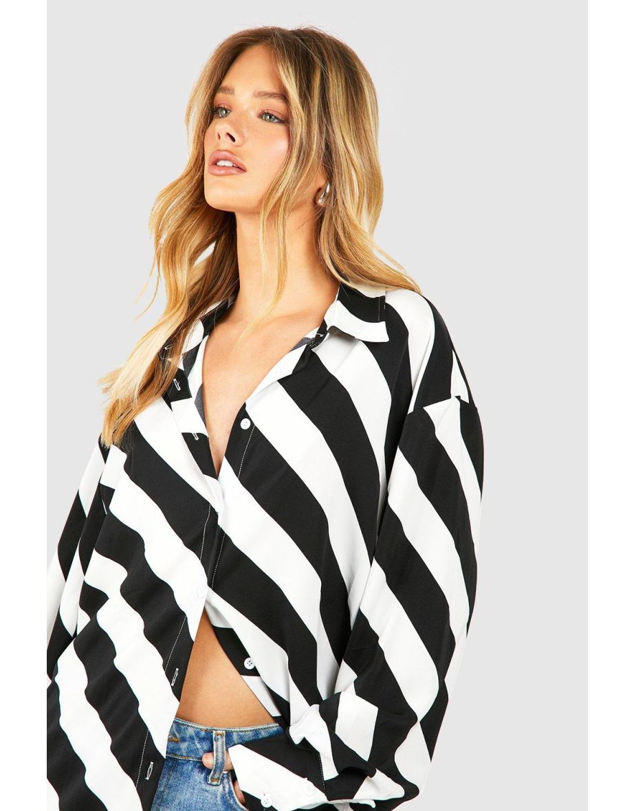 Satin Diagonal Stripe Shirt - black - 3