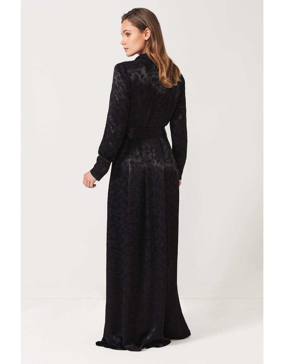 فستان جاكار بياقة قميص - أسود - 4