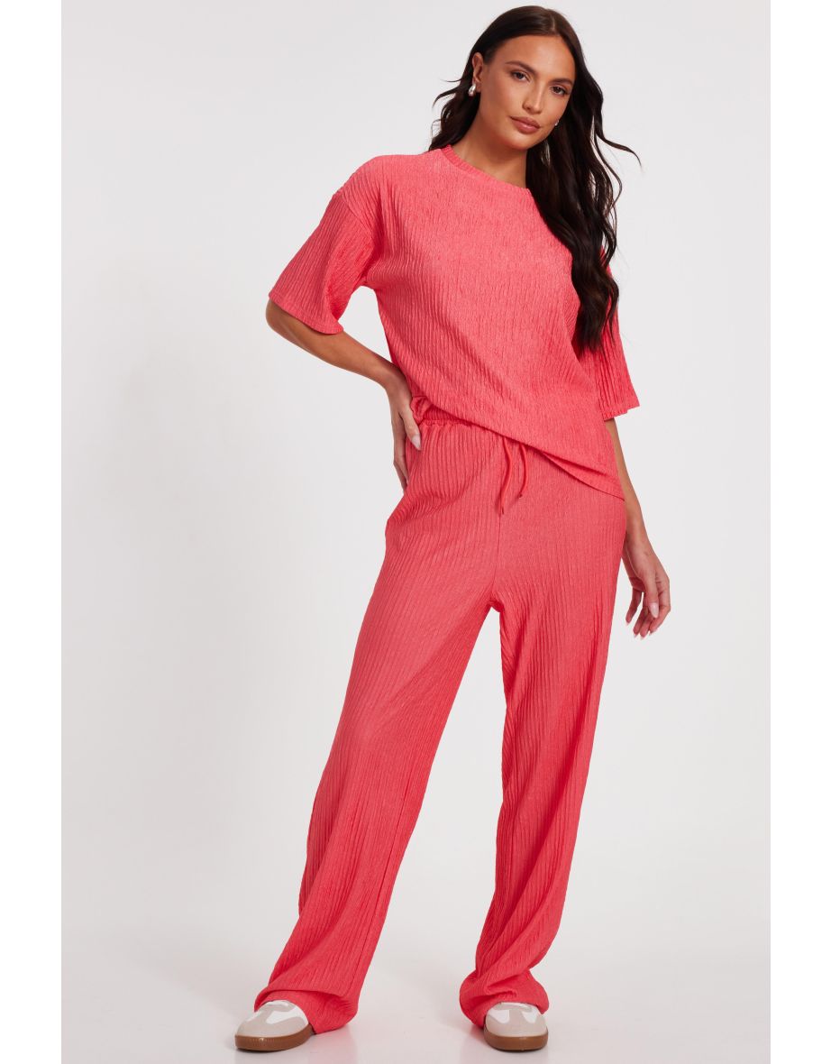 Coral Textured Palazzo Trousers
