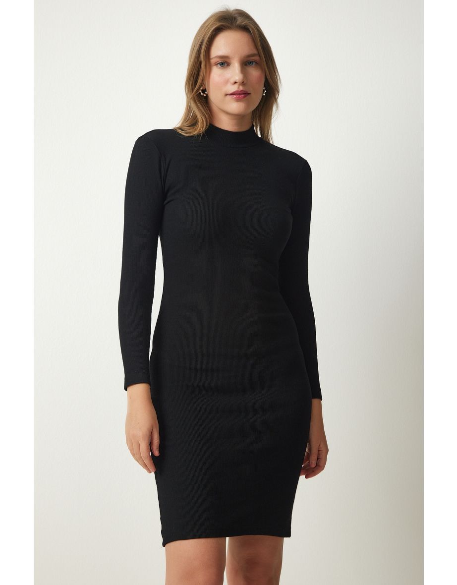 Black Bodycon Midaxi Dress with Long Sleeve