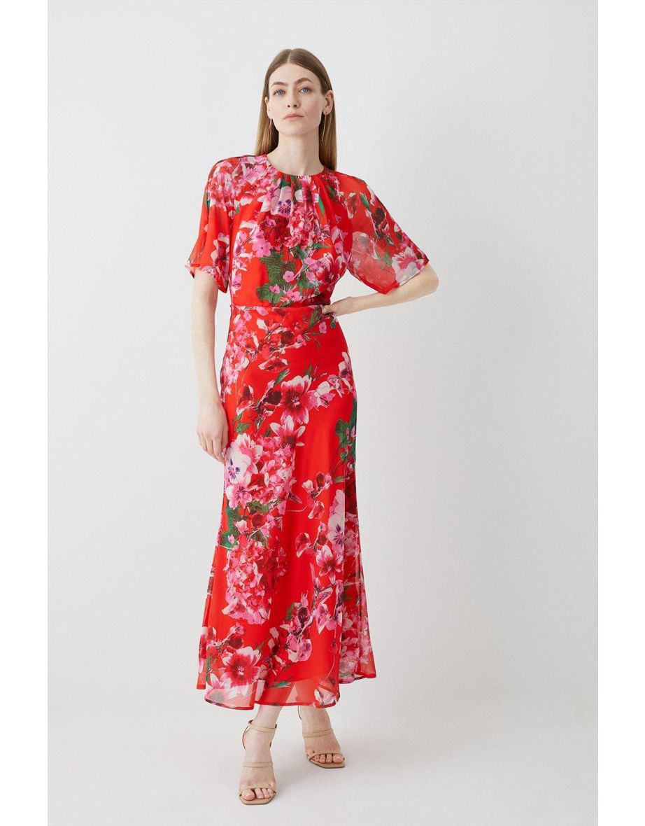 Floral Hydrangea Georgette Woven Midi Dress