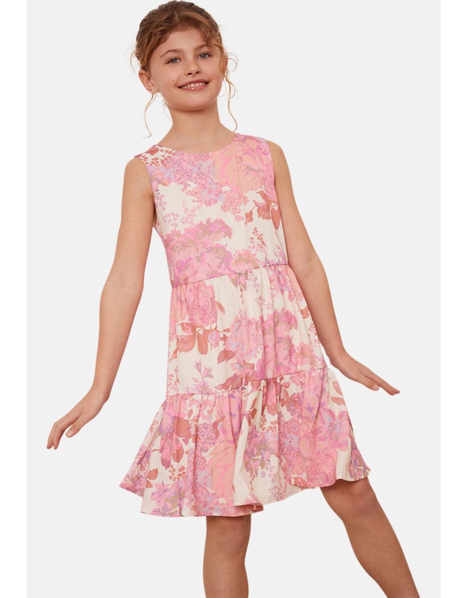 Girls Floral Print Midi Dress in Pink - 4