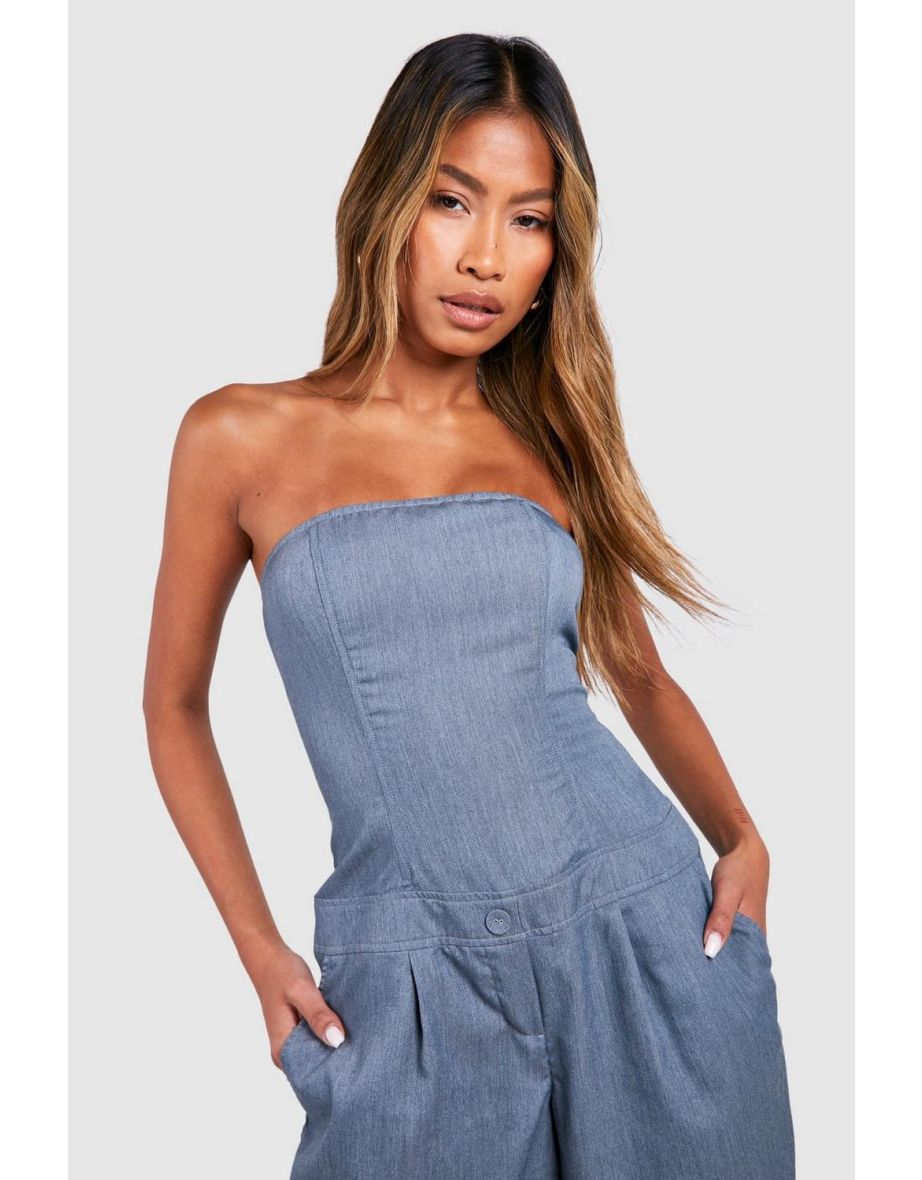 Twill Longline Tailored Playsuit - blue - 3