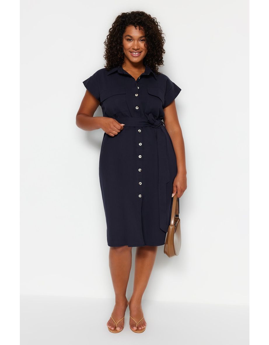 Plus size navy shirt dress hotsell