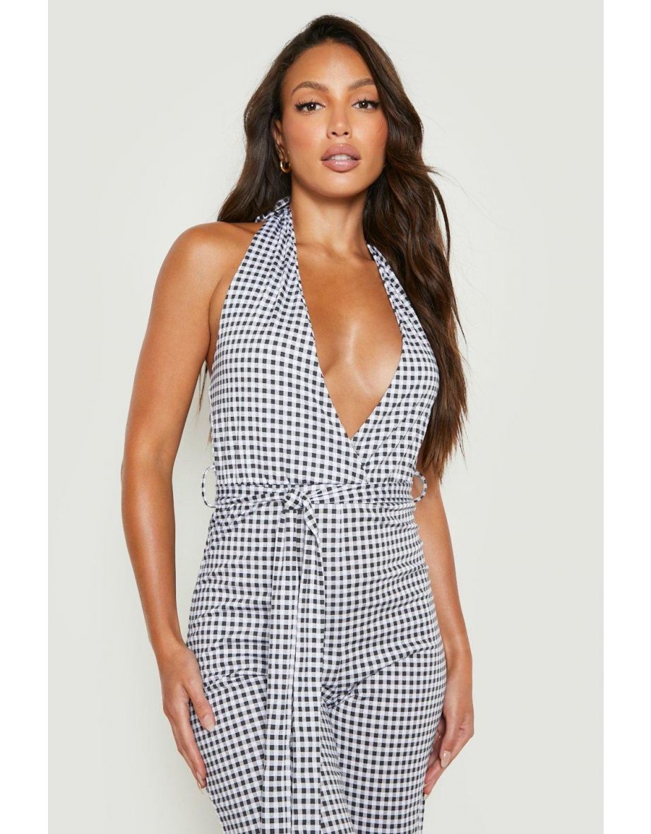 Tall Belted Halter Neck Culottes Jumpsuit - black - 3