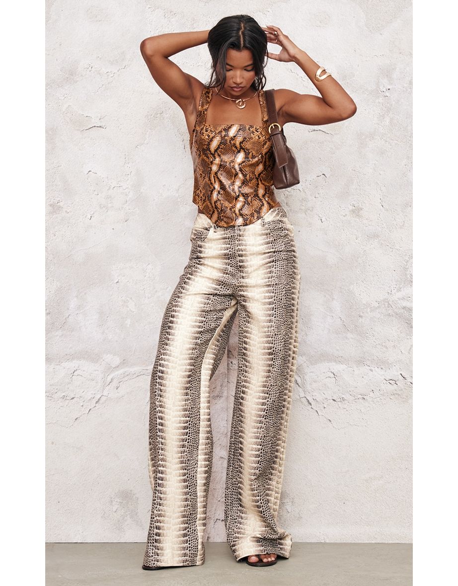 Orange Faux Leather Snake Print Corset