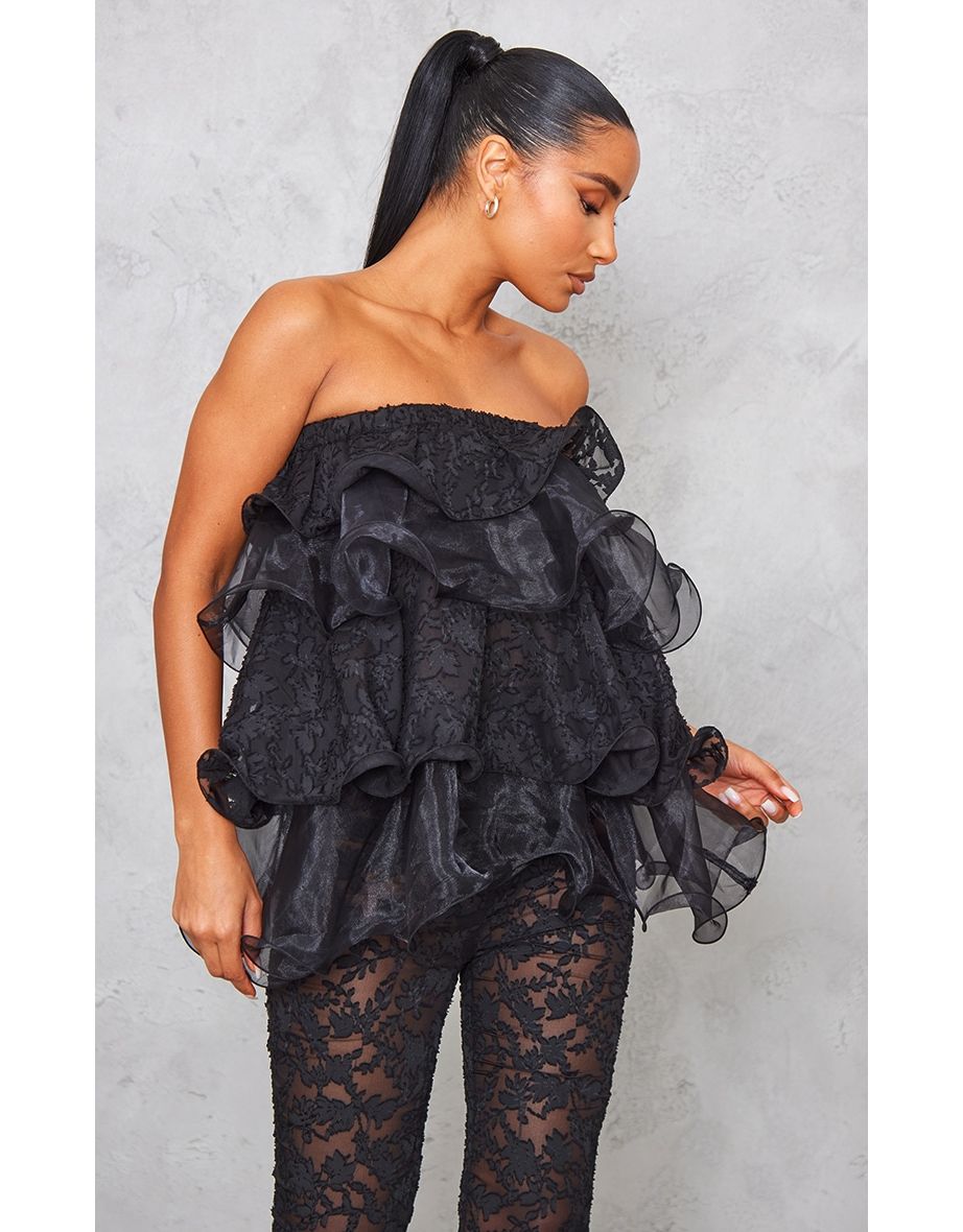 Black ruffle best sale bandeau top