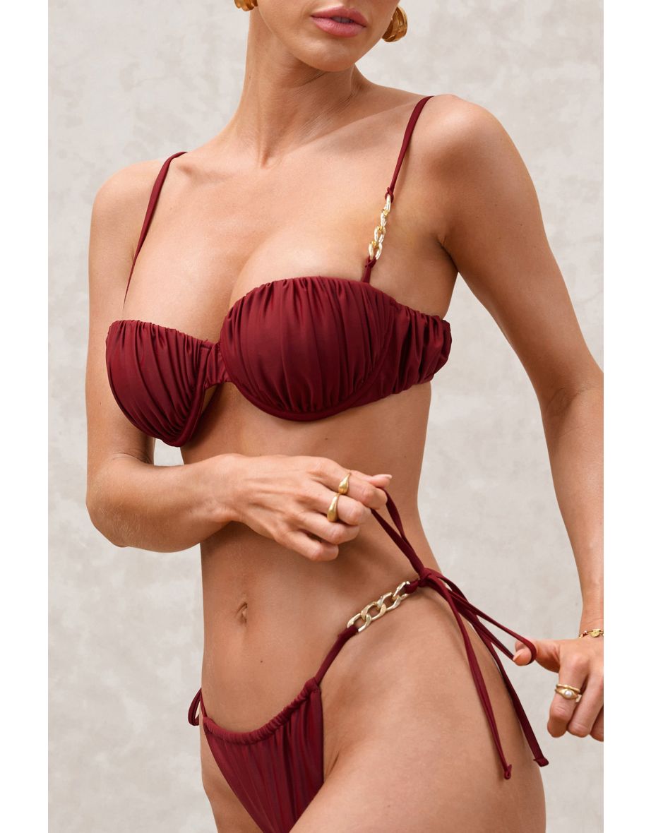 Unfound | Burgundy Pleated Chain Bikini Top - 3