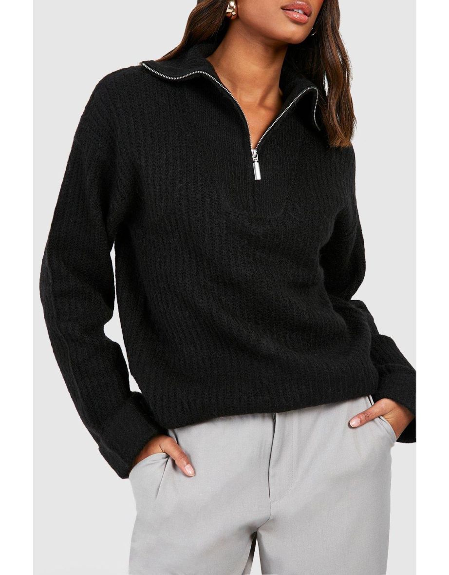 Half Zip Funnel Neck Jumper - black - 3