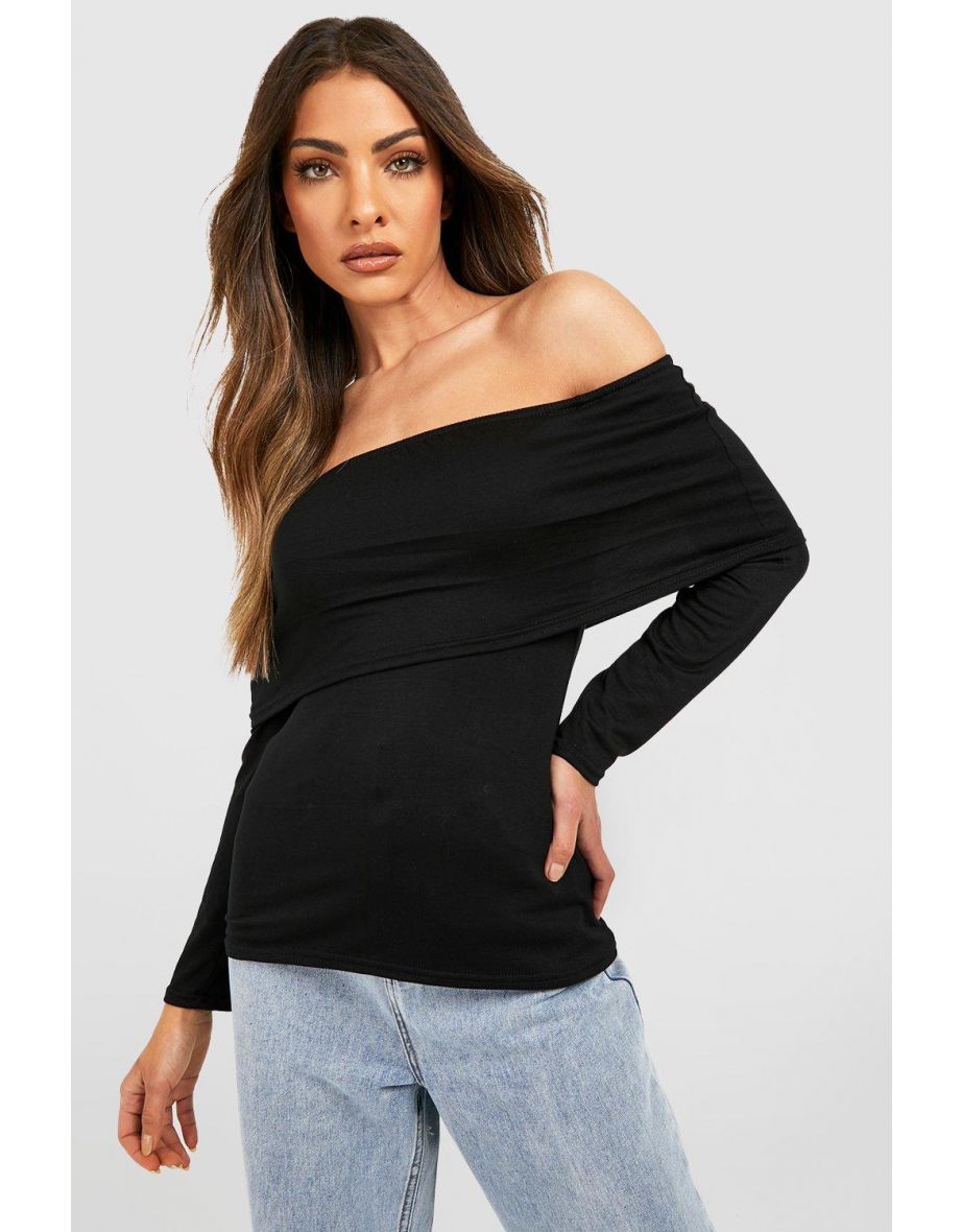 Bardot Overlay Long Sleeve Jersey Top - black