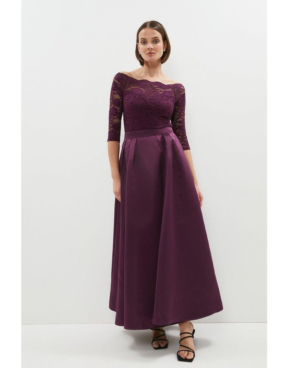 Purple Satin Pleated A-Line Maxi Skirt