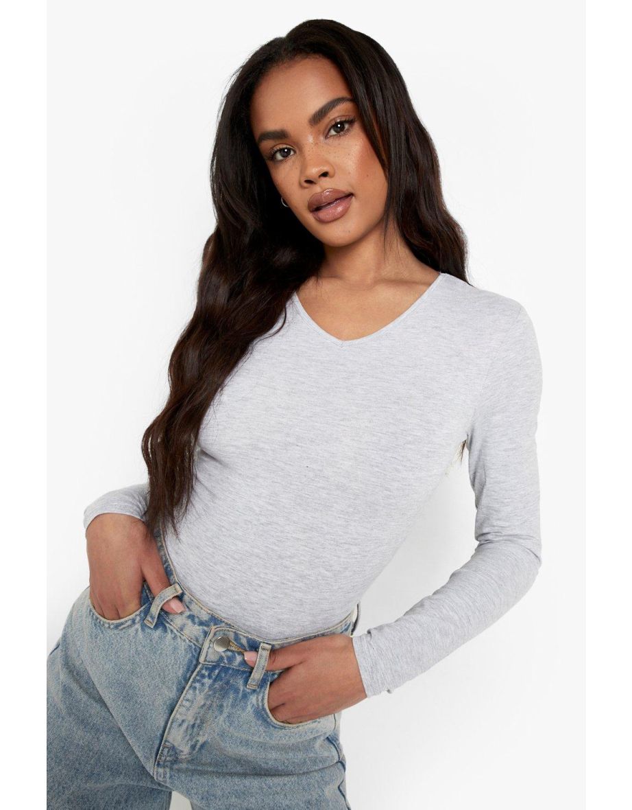Basic 2 Pack V Neck Long Sleeve Bodysuit - grey marl - 2