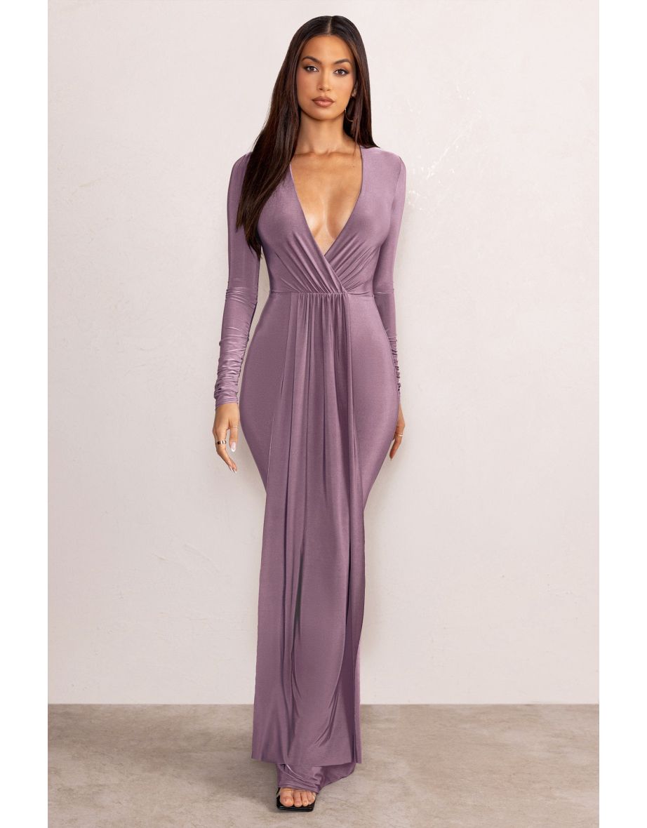 Shop Kyle Mocha Long Sleeve Plunge Maxi Dress Online in Qatar VogaCloset