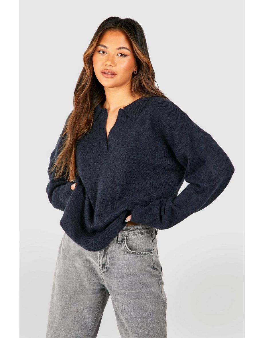 Soft Knit Polo Collar Jumper - ink