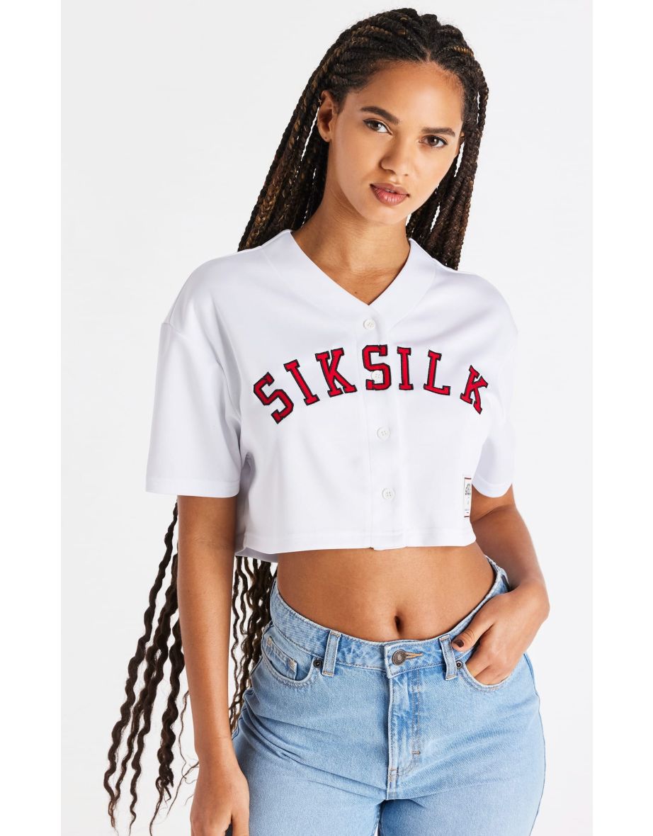 Women's SikSilk Baseball Cropped Jersey in White