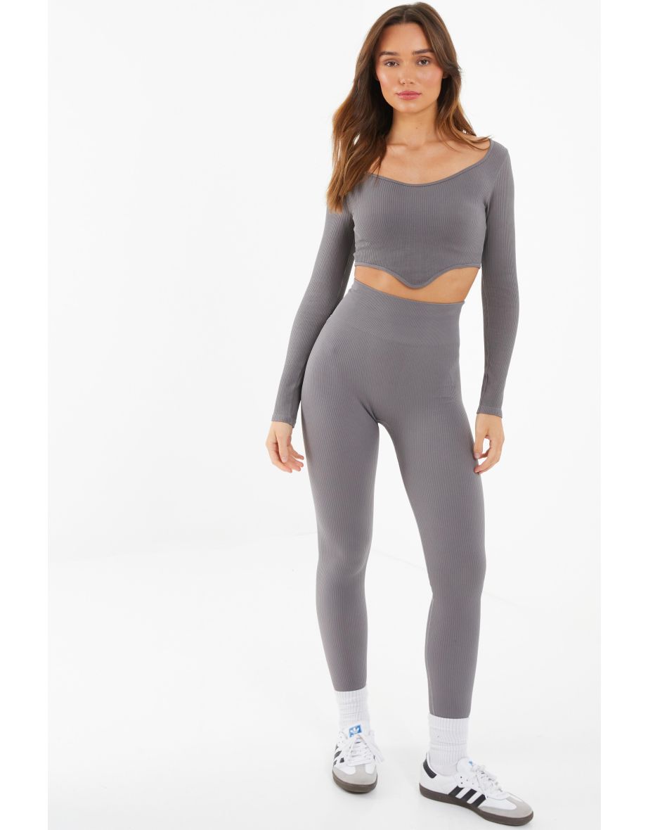 Grey Knit Ribbed Leggings