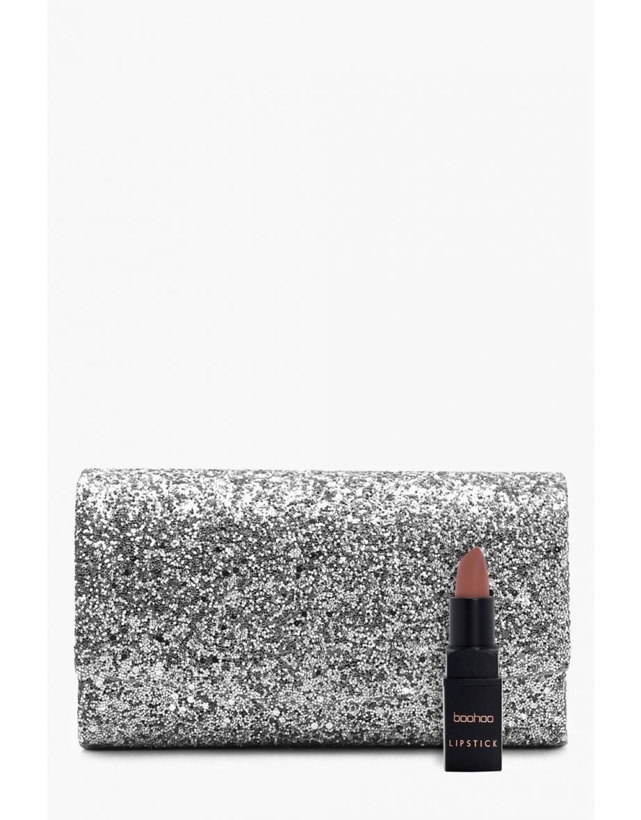 Structured Glitter Envelope Clutch With Chain - silver - 3