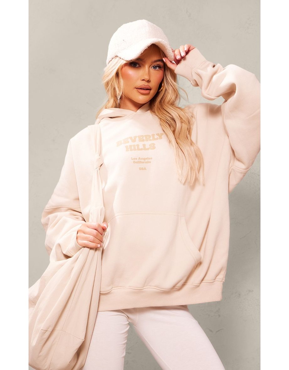 Stone Washed Beverly Hills Printed Hoodie