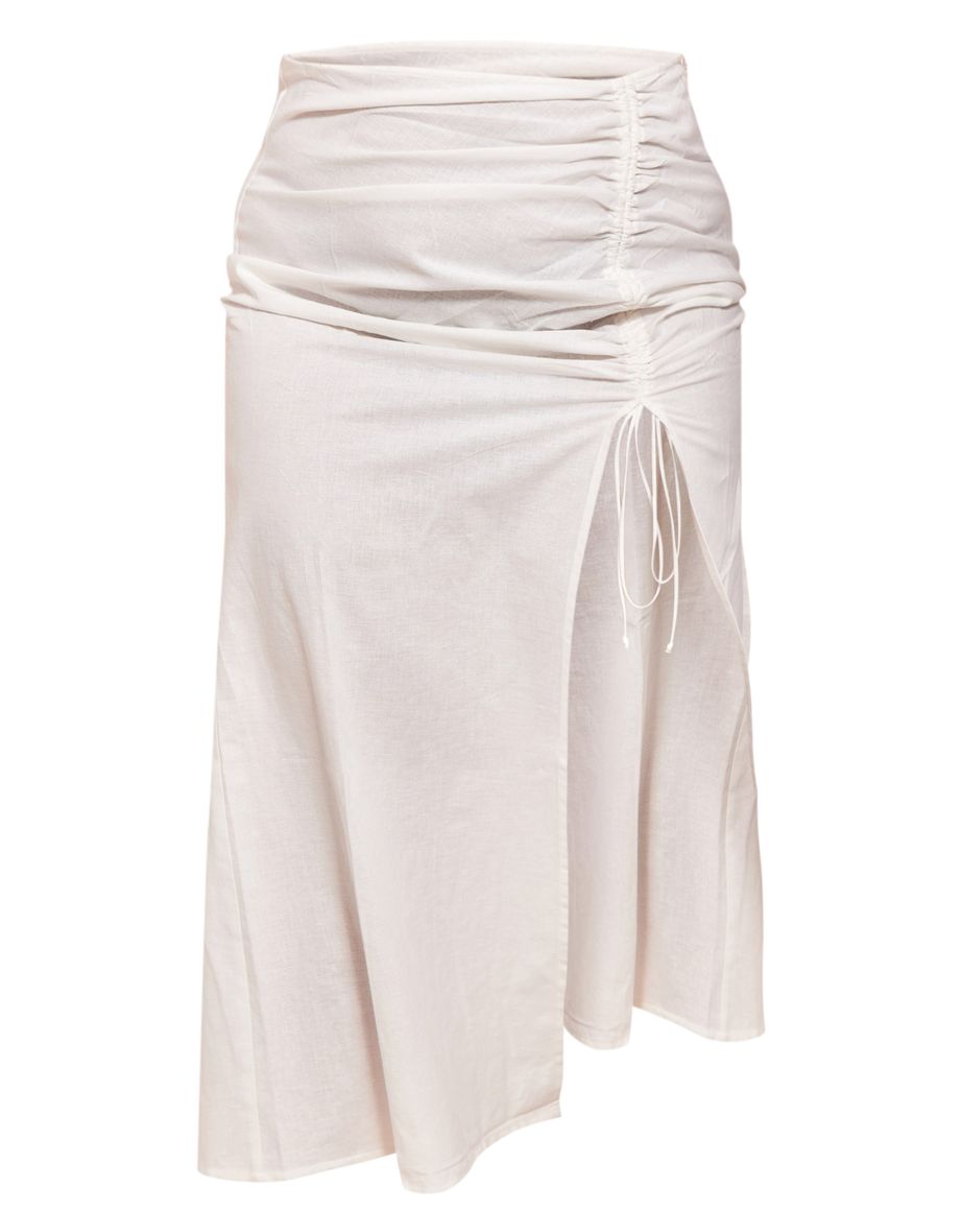 Plus White Linen Ruched Maxi Skirt - 4