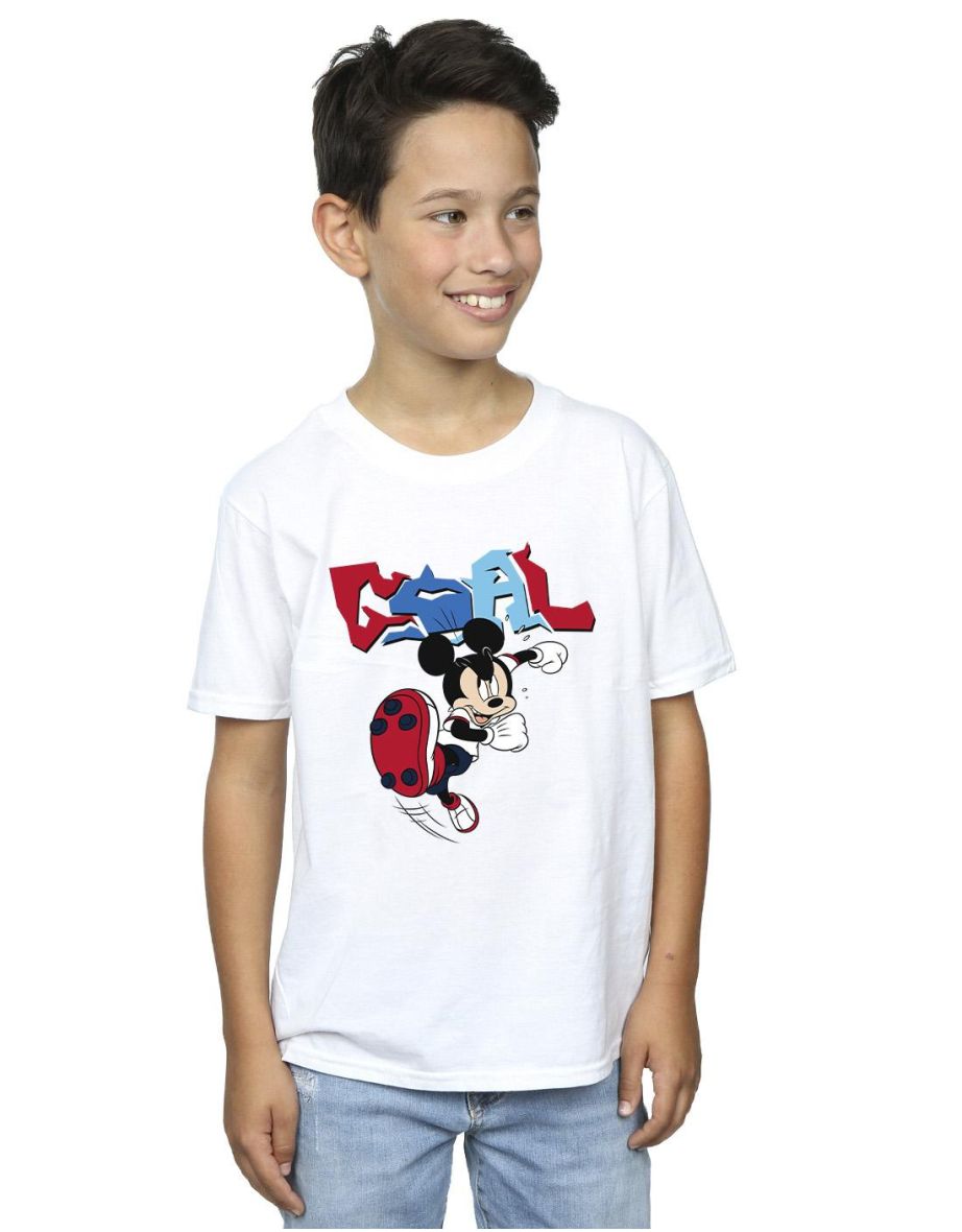 Disney Boys Mickey Mouse Goal Striker Pose T-Shirt - White