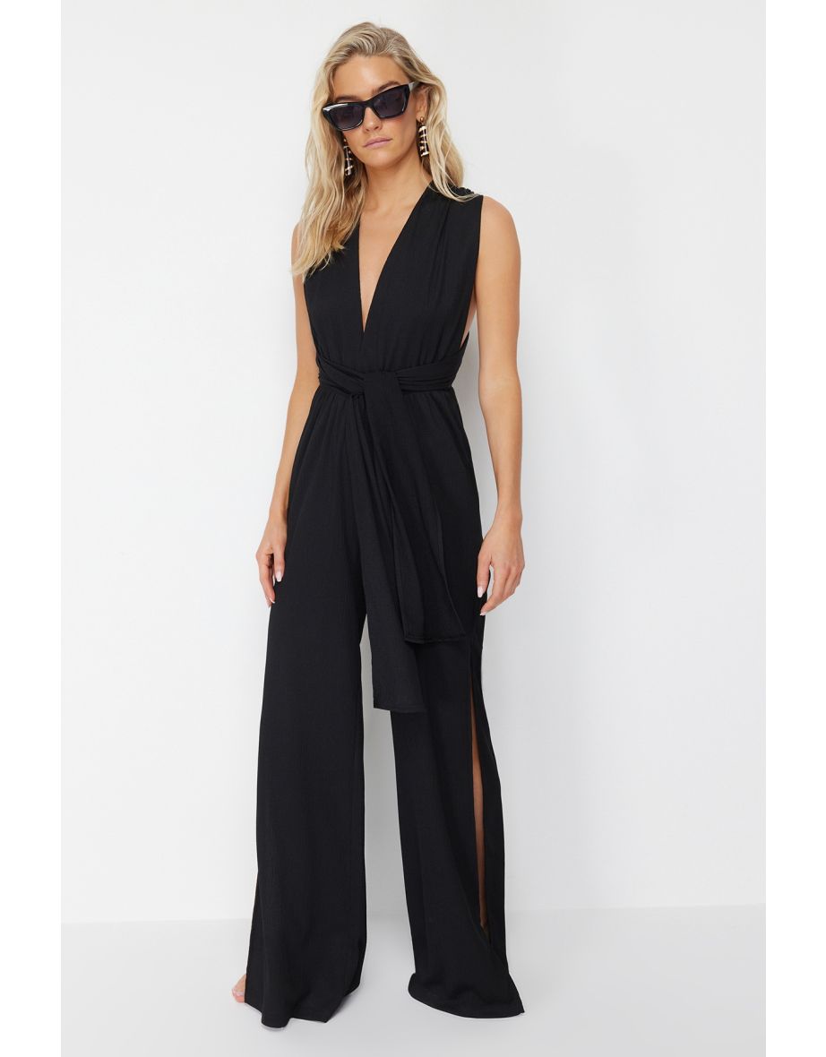 Black Belted Woven Jumpsuit