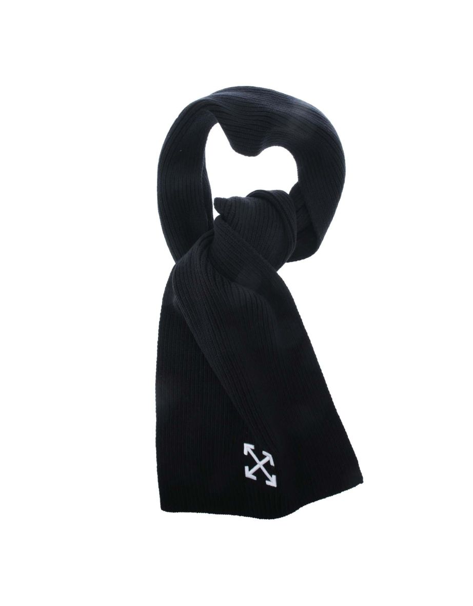 Accessories Off White Arrow Ribbed Wool Scarf in Black
