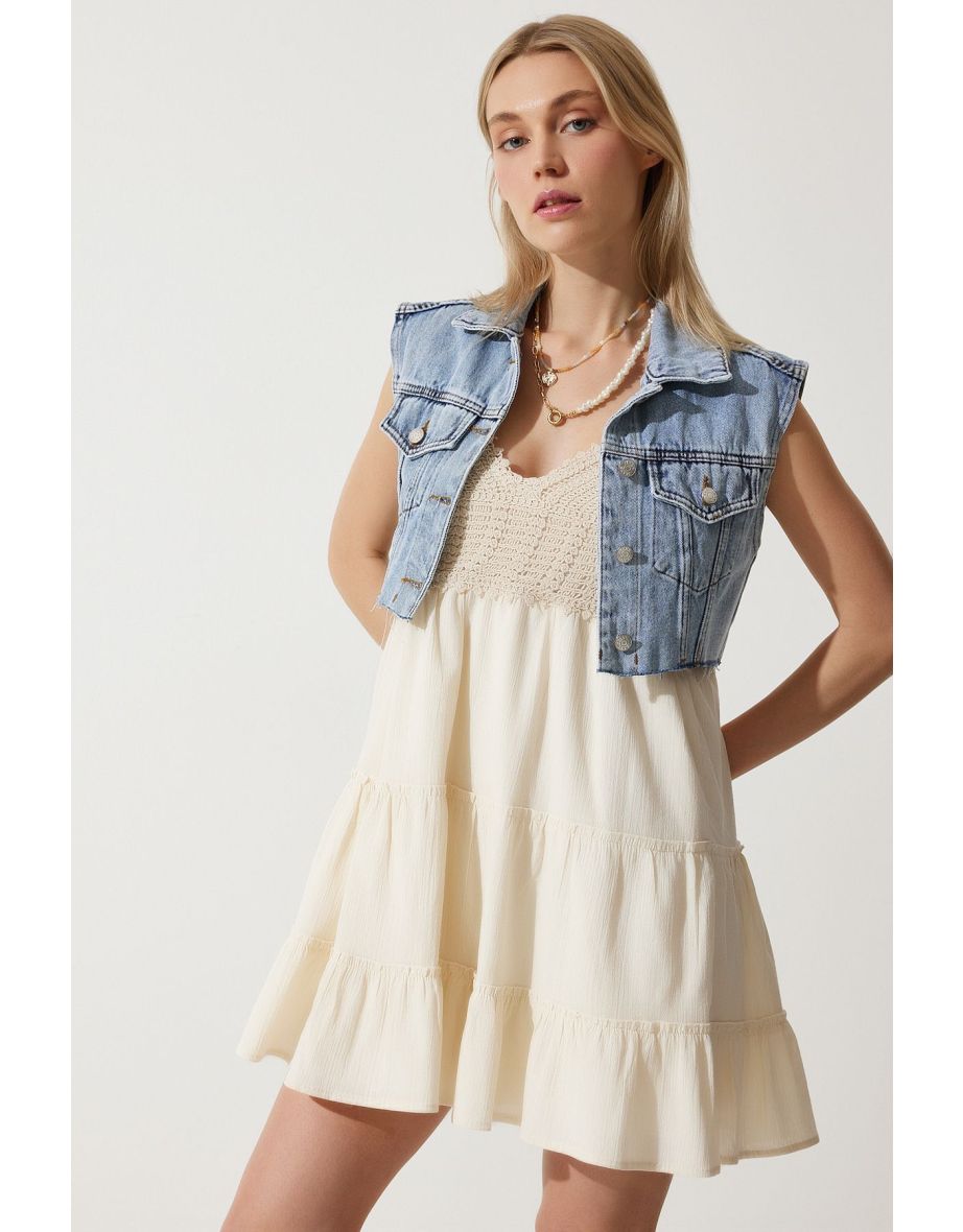 Women's Ice Blue Crop Denim Vest