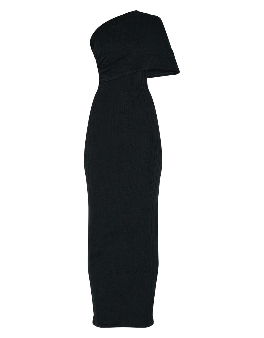 Black Textured Extreme Bardot Maxi Dress - 4