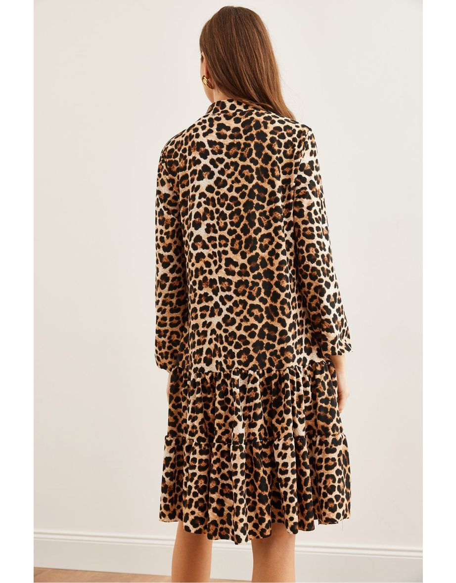 Women's Leopard Stone V-Neck Flounce Dress - 5