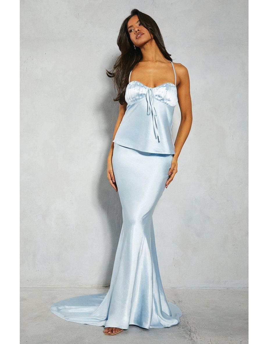 Premium Satin High Waisted Waterfall Trail Floor Skirt